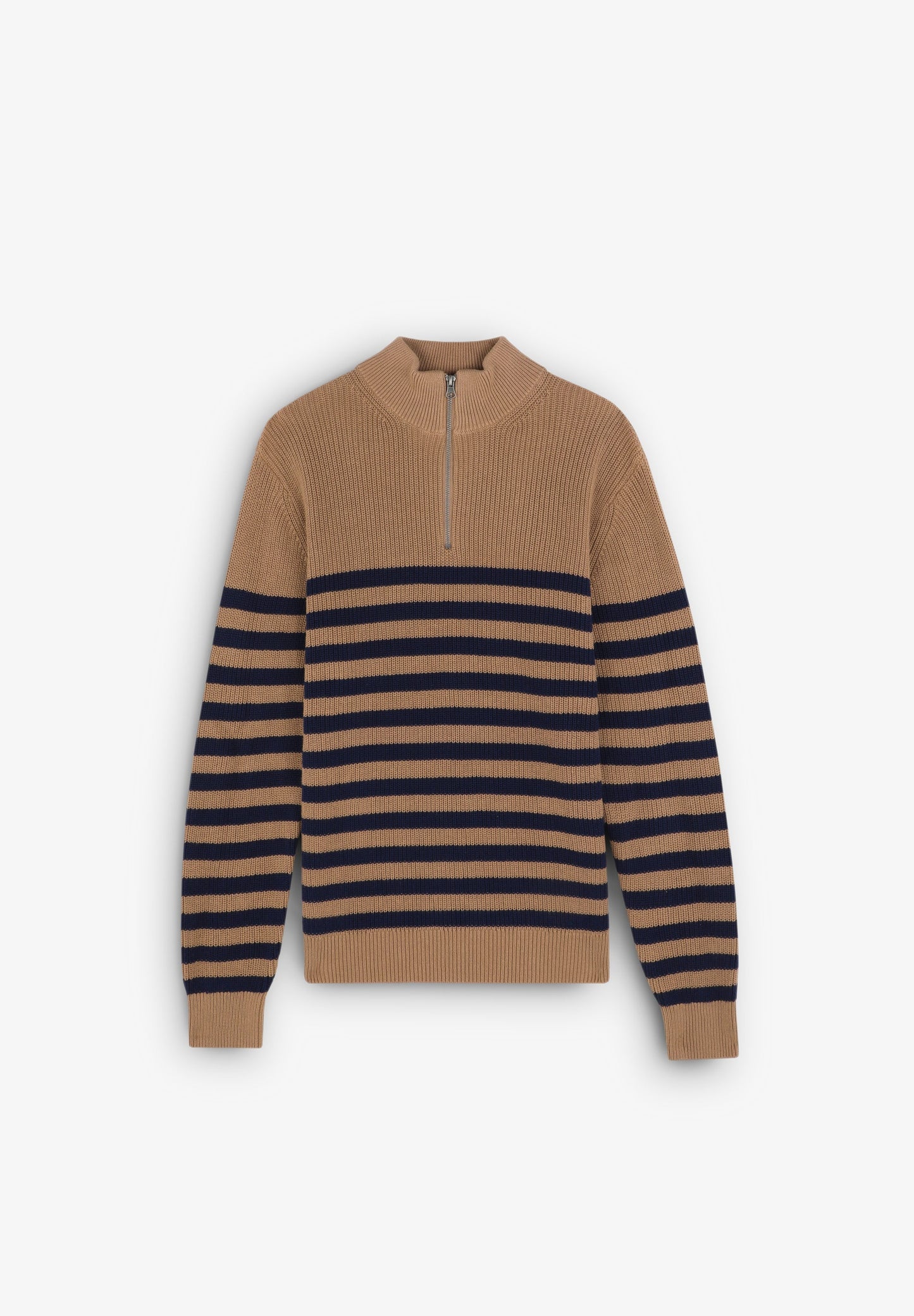 GESTREIFTER RIPPSTRICKPULLOVER MIT REISSVERSCHLUSS