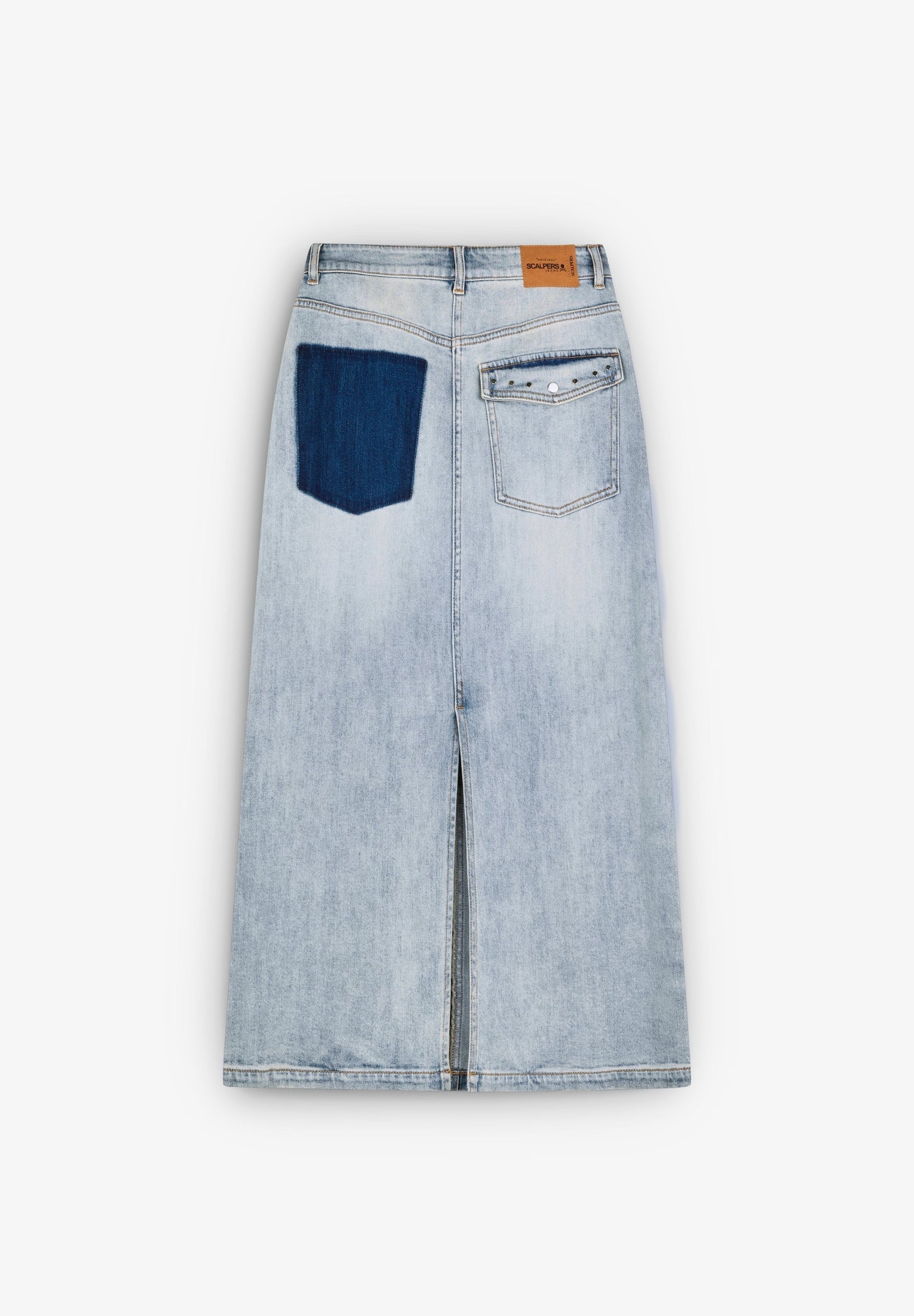 ROCK AUS DENIM MIT NIETEN UND FARBLICH ABGESETZTER TASCHE