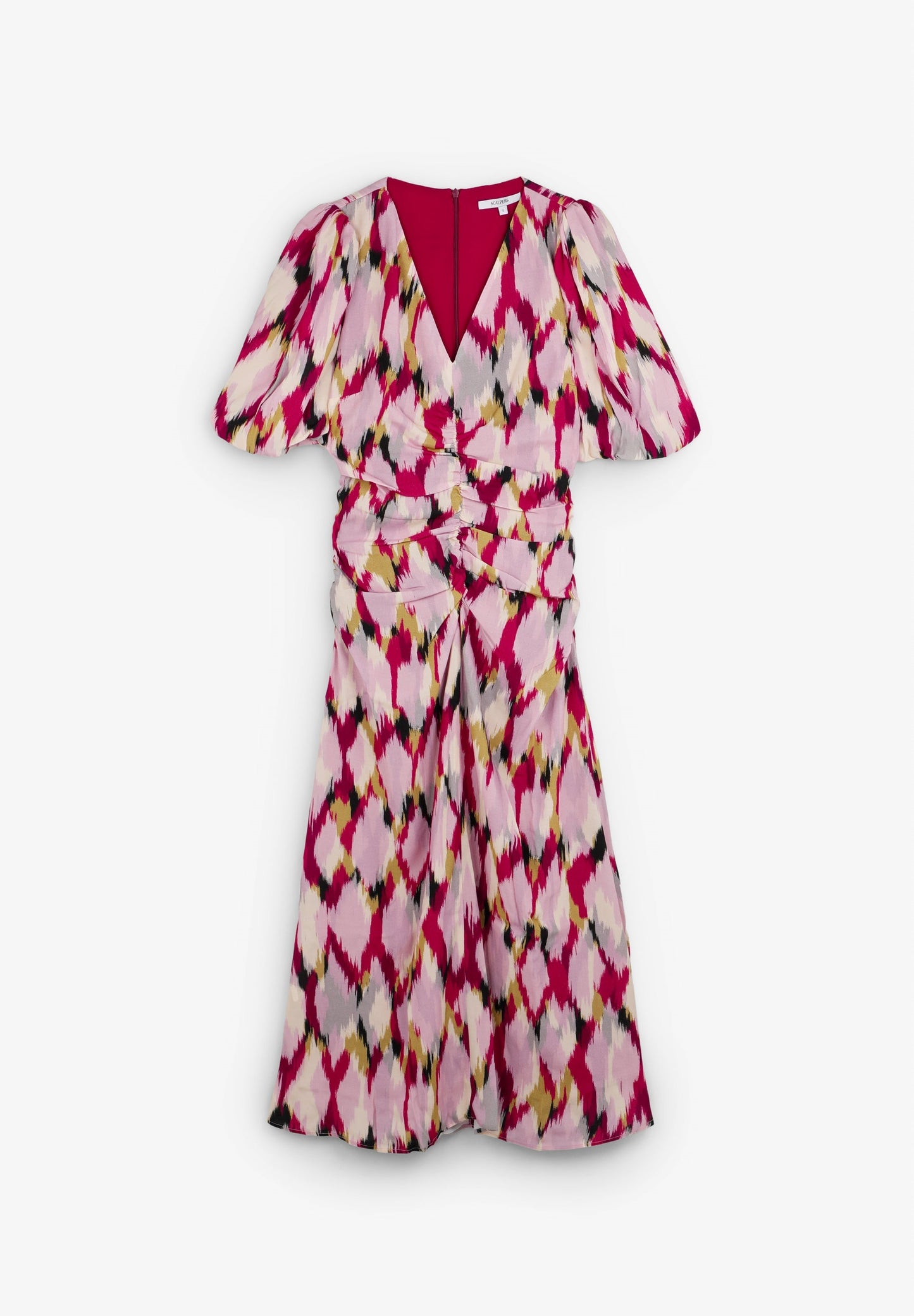 KLEID MIT PRINT UND RAFFUNGEN