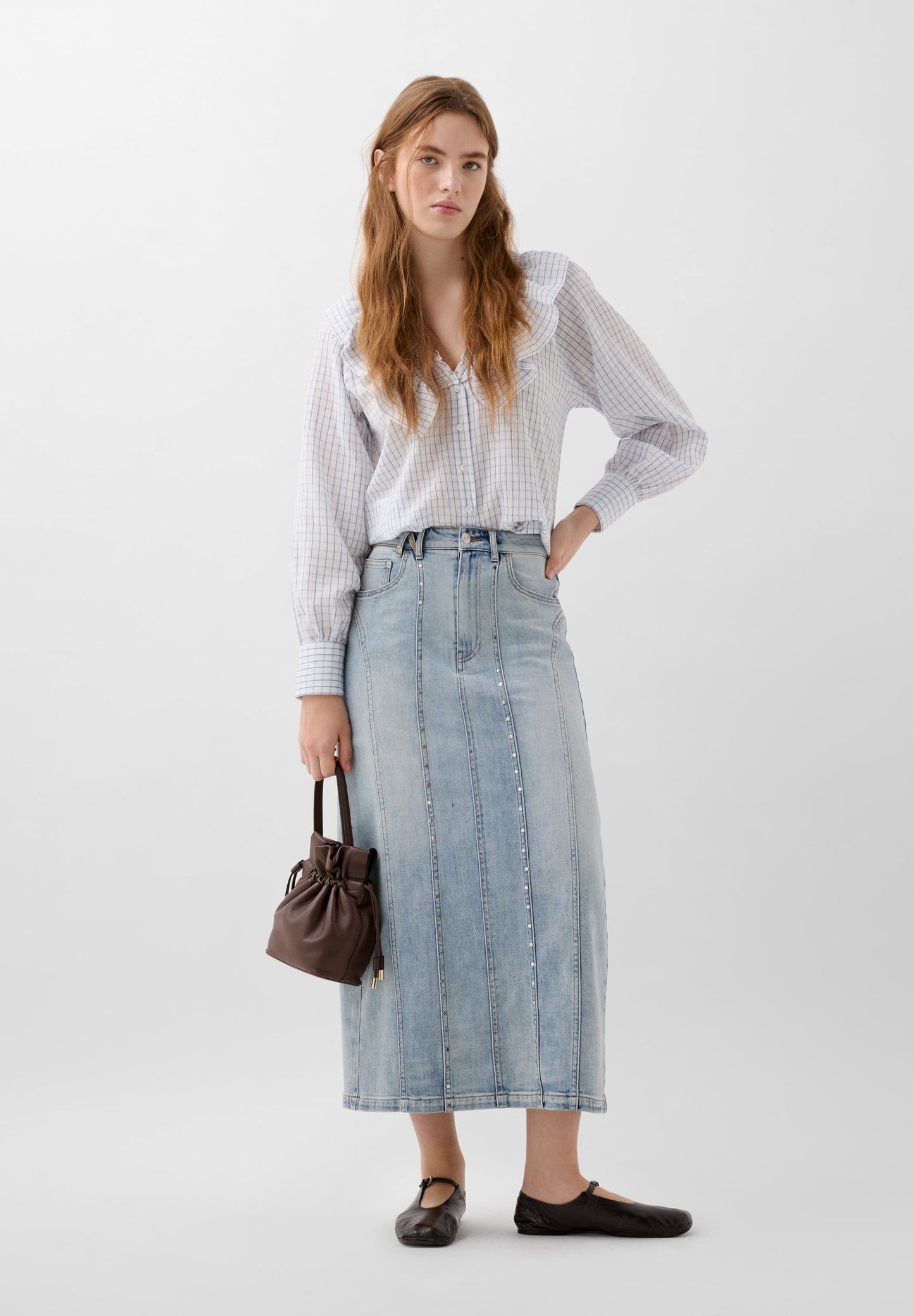 KARIERTE BLUSE MIT VOLANT