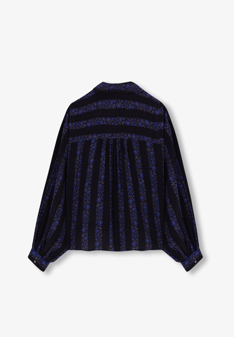 BLUSE MIT STREIFEN UND BLUMENMUSTER