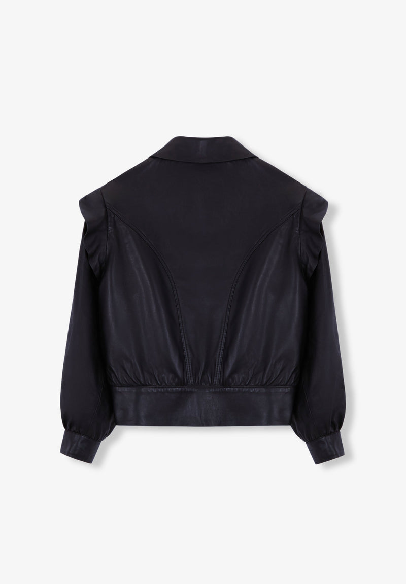 LEDERJACKE MIT VOLANT AN DER SCHULTER