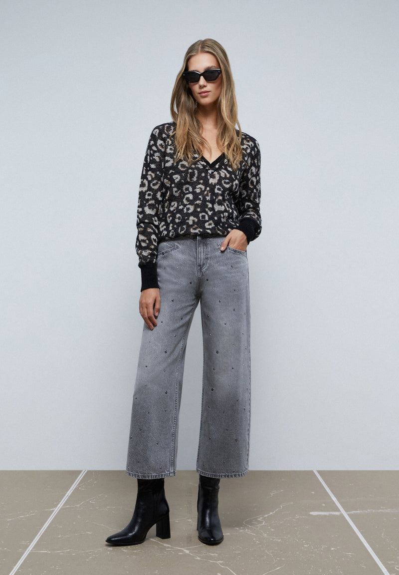 CULOTTE-JEANS MIT NIETEN