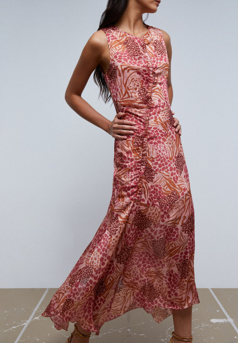 AUSGESTELLTES KLEID MIT ANIMALPRINT