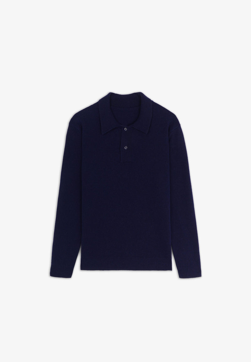 PREMIUM-STRICKPULLOVER IM POLO-STIL