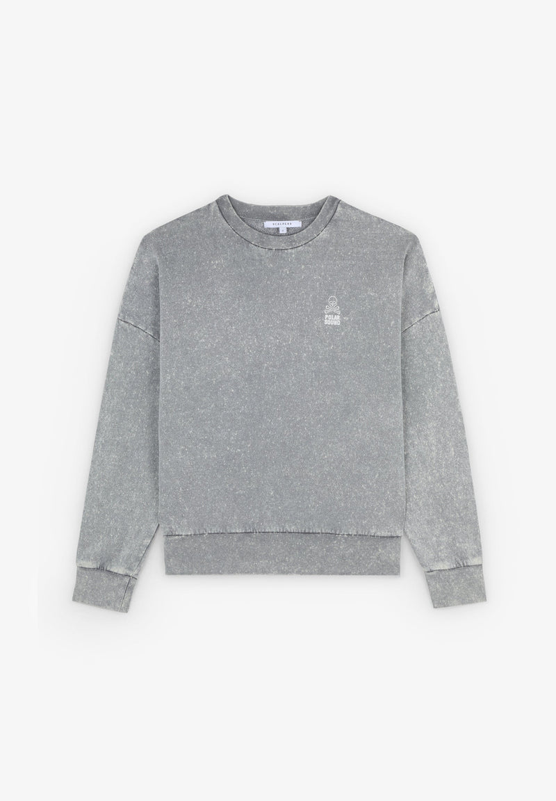 SWEATSHIRT IM WASHED-LOOK MIT PRINT HINTEN