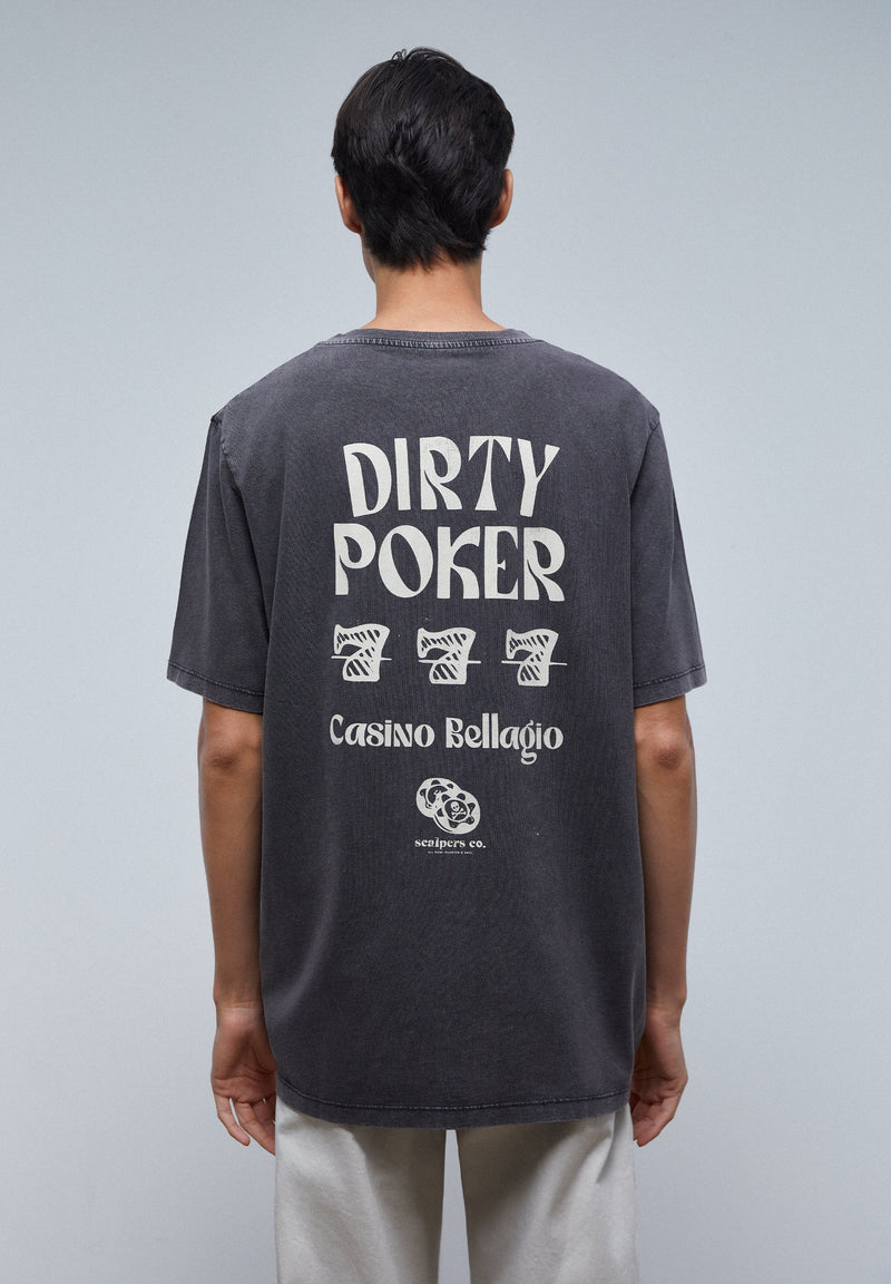 T-SHIRT IM WASHED-LOOK MIT POKER-PRINT
