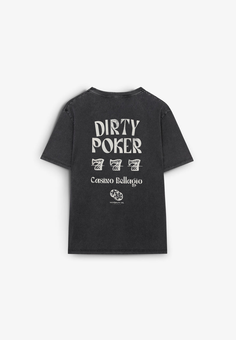 T-SHIRT IM WASHED-LOOK MIT POKER-PRINT