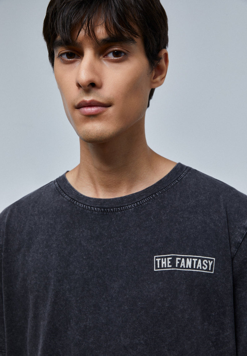T-SHIRT IM WASHED-LOOK MIT PRINT