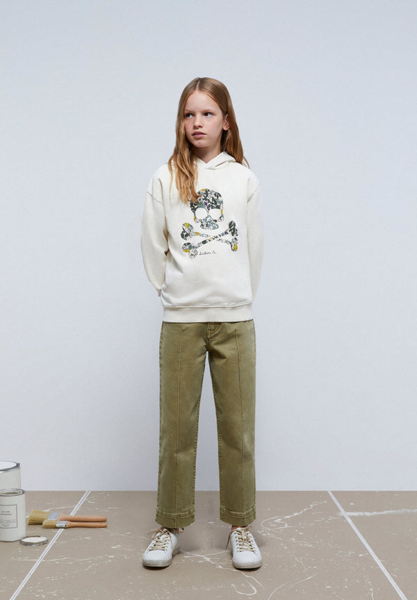 SWEATSHIRT MIT TOTENKOPF UND BLUMEN