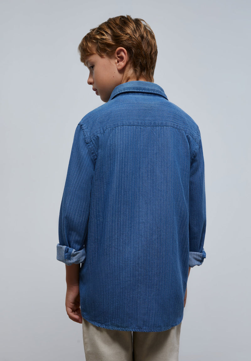 DENIM-HEMD MIT KONTRASTFARBENEN TOTENKOPFLOGO