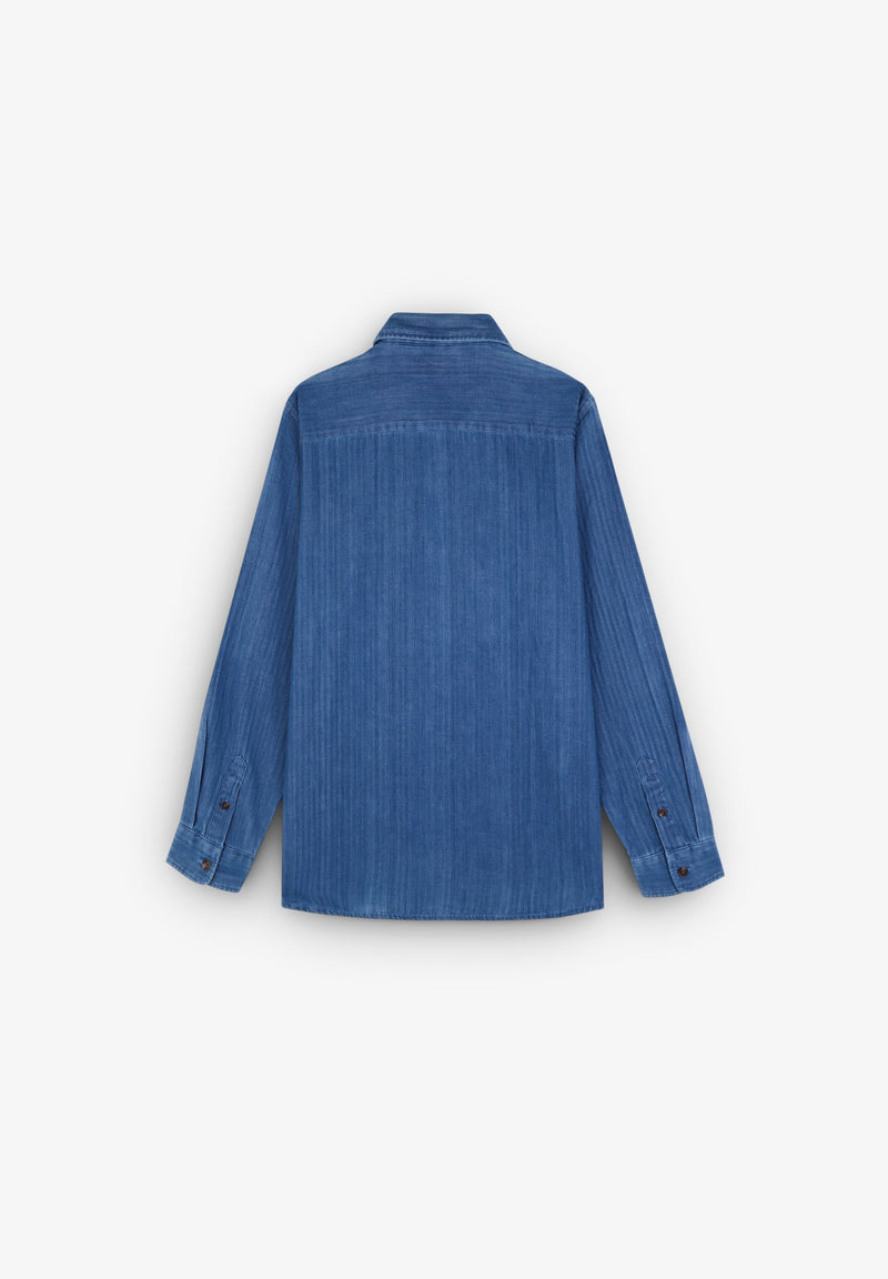 DENIM-HEMD MIT KONTRASTFARBENEN TOTENKOPFLOGO