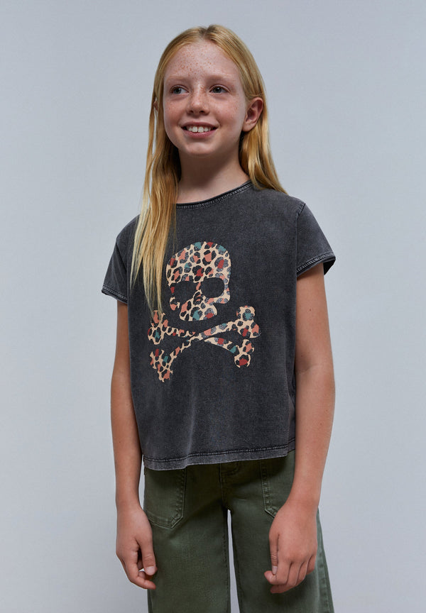 SHIRT MIT TOTENKOPF IM LEOPARDENLOOK UND GLITZER