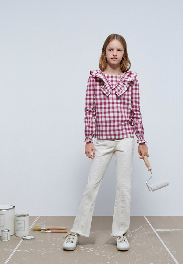 BLUSE MIT VICHYKAROS UND VOLANT