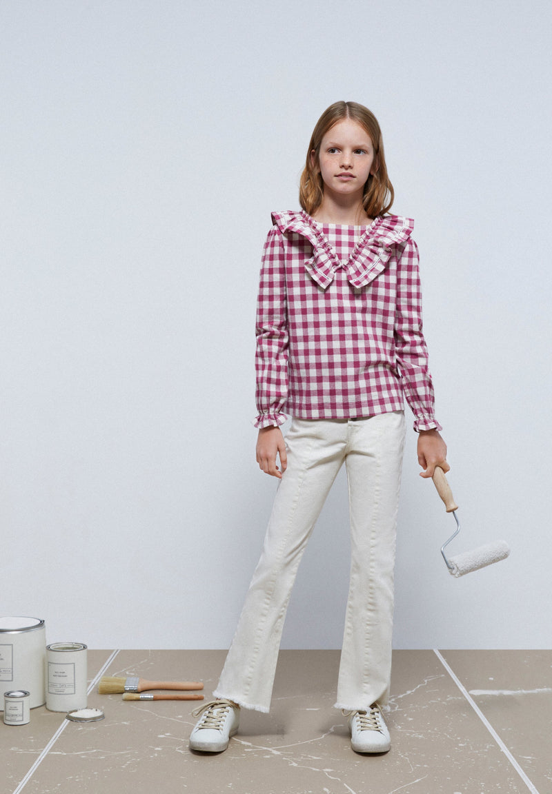 BLUSE MIT VICHYKAROS UND VOLANT