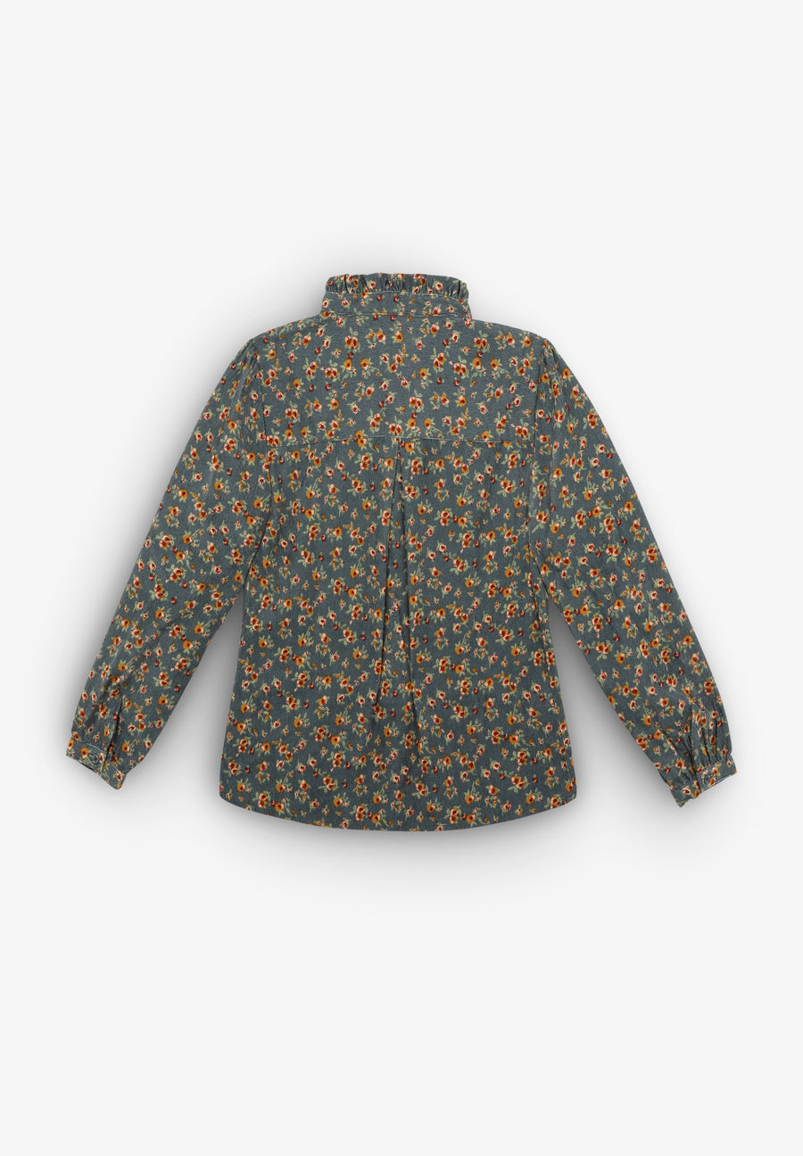 MICROCORD-BLUSE MIT BLUMENMUSTER