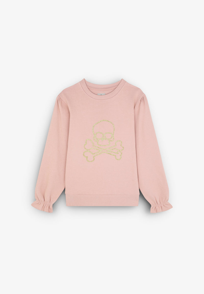 SWEATSHIRT MIT TOTENKOPF UND RAFFUNG