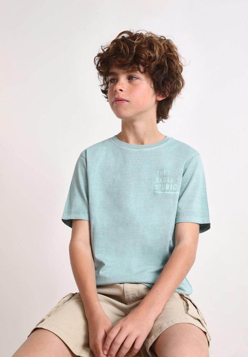 T-SHIRT IM WASHED-LOOK MIT PRINT AUF DEM RÜCKEN