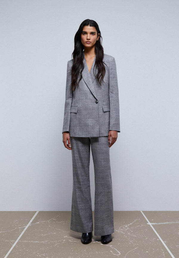 ZWEIREIHIGER BLAZER MIT KAROMUSTER UND KNOPF