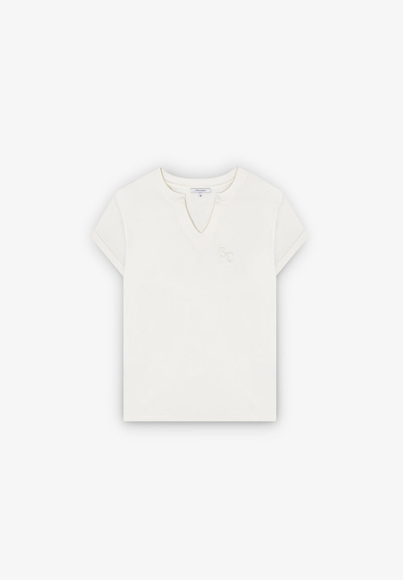 T-SHIRT MIT V-AUSSCHNITT UND LOGO