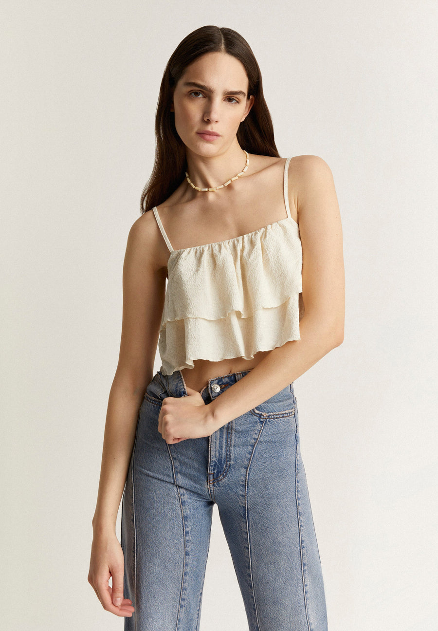 CROPPED-TOP MIT VOLANTS