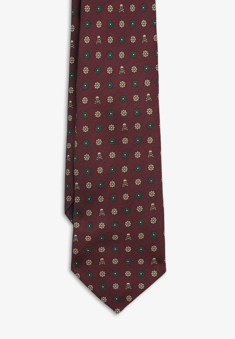 KRAWATTE MIT TOTENKOPF UND BLUMEN