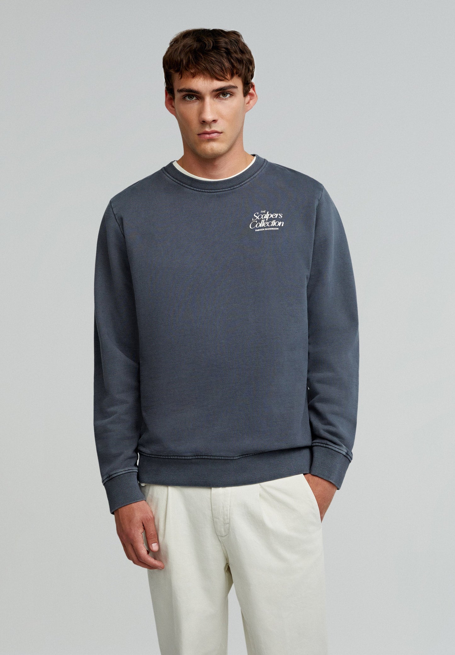 SWEATSHIRT IM WASHED-LOOK MIT LOGOPRINT