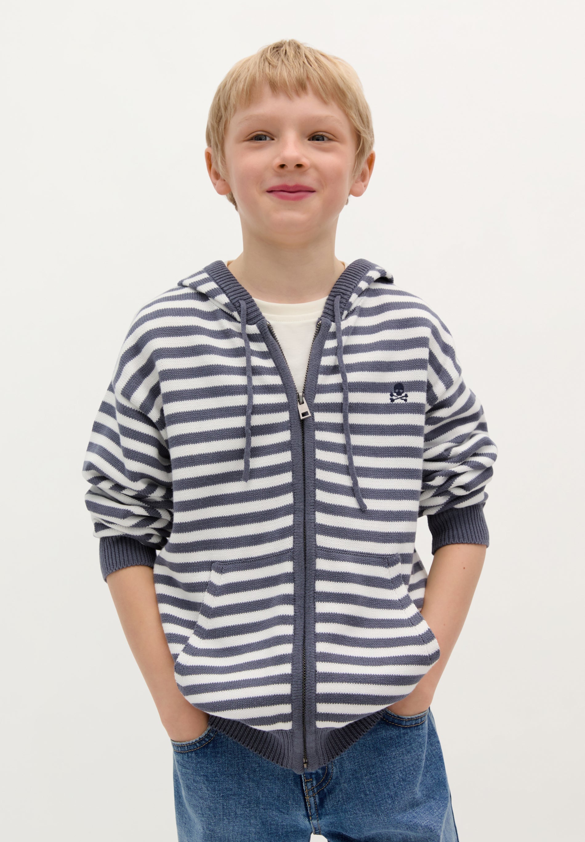 GESTREIFTER HOODY MIT REISSVERSCHLUSS