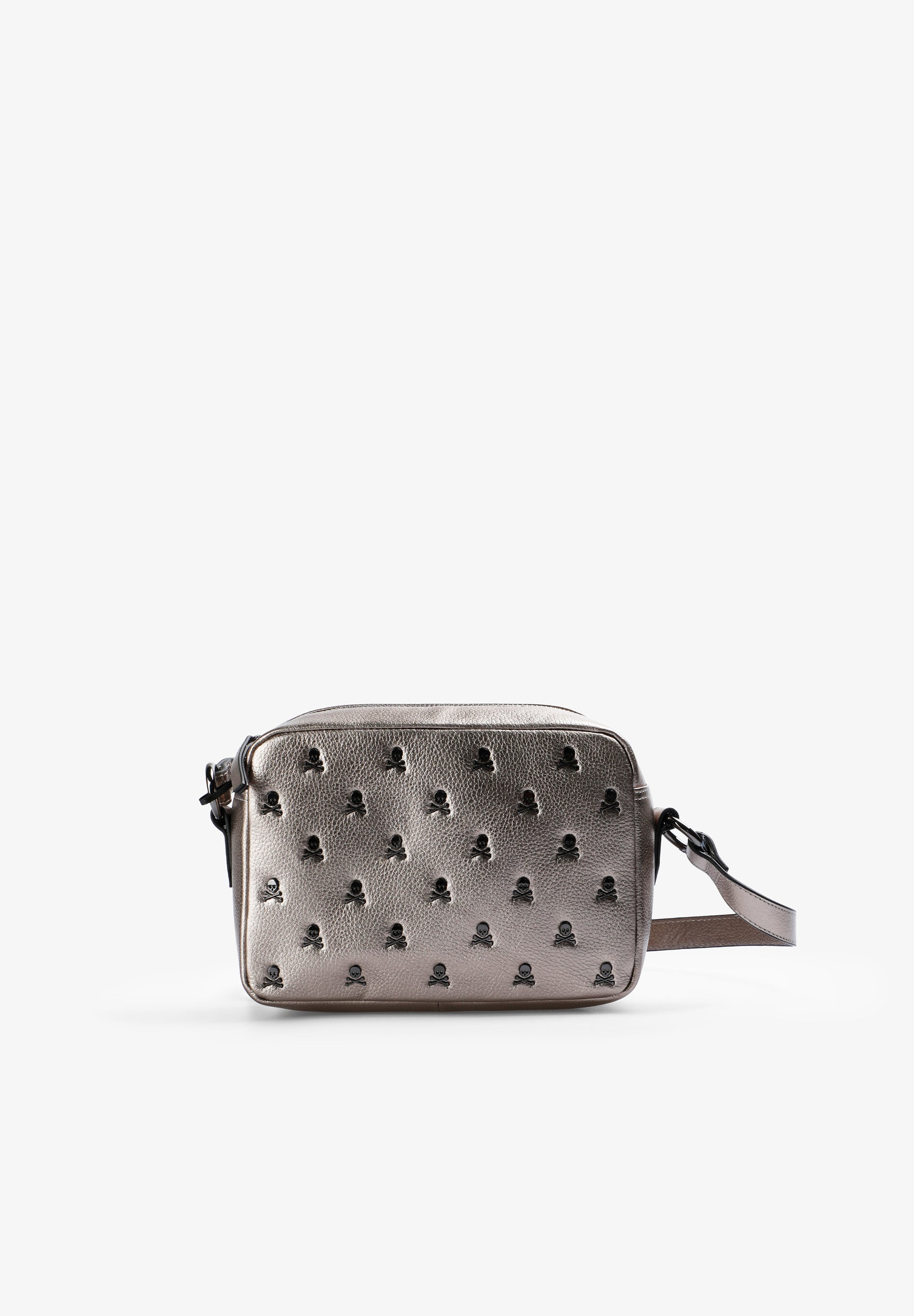 LEDERTASCHE MIT ALLOVER-TOTENKÖPFEN
