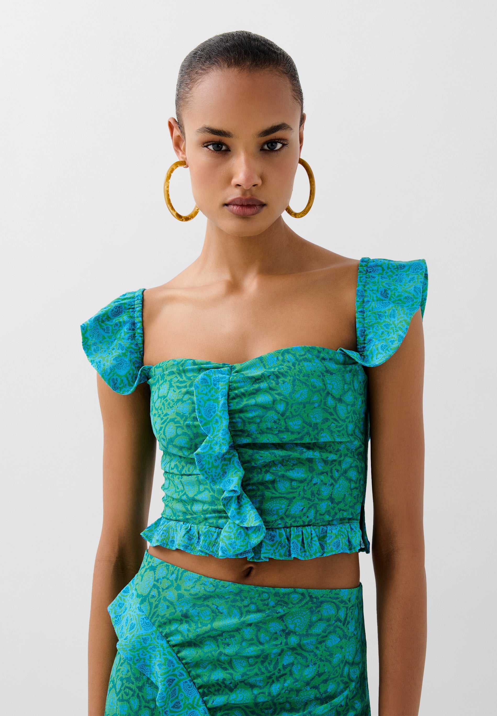 CROPPED-TOP PRINT UND VOLANT